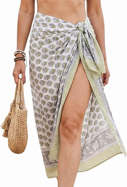 100% Cotton Hand Block Sarong Swimsuit Cover Up, Beach Cover Ups For Women | Bathing Suit Cover U... | Amazon (US)