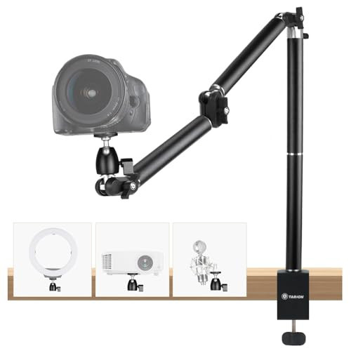 TARION Camera Desk Mount Overhead: Articulated Camera Arm Stand with Clamp 3/8'' 1/4'' Screws Adjustable Table Mount Flexible Gear Joints for DSLR, Phone, Projector TKA01-L (Upgraded Version) | Amazon (US)