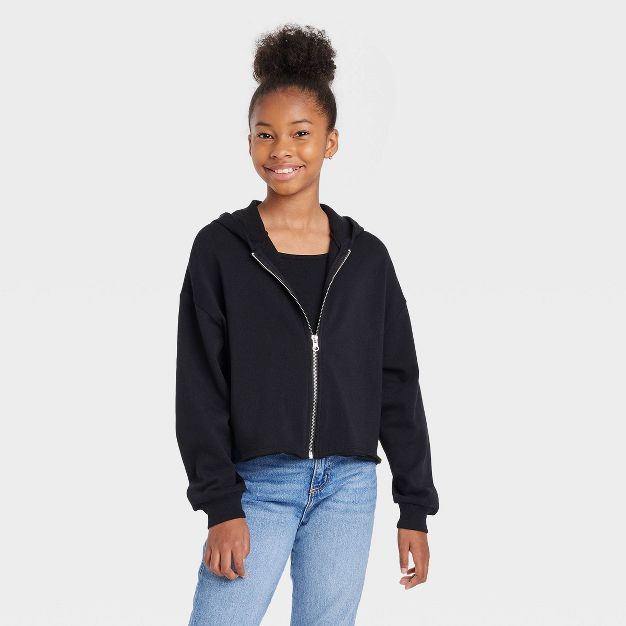 Girls' Cropped Boxy Zip-Up Hoodie Sweatshirt - art class™ | Target