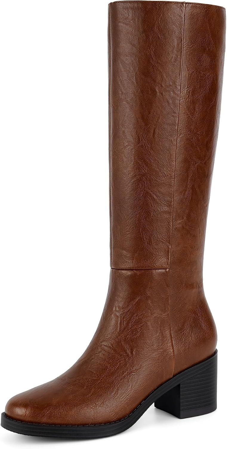 Womens Knee High Boots Chunky Heel Round Toe Tall Long Boots | Amazon (US)