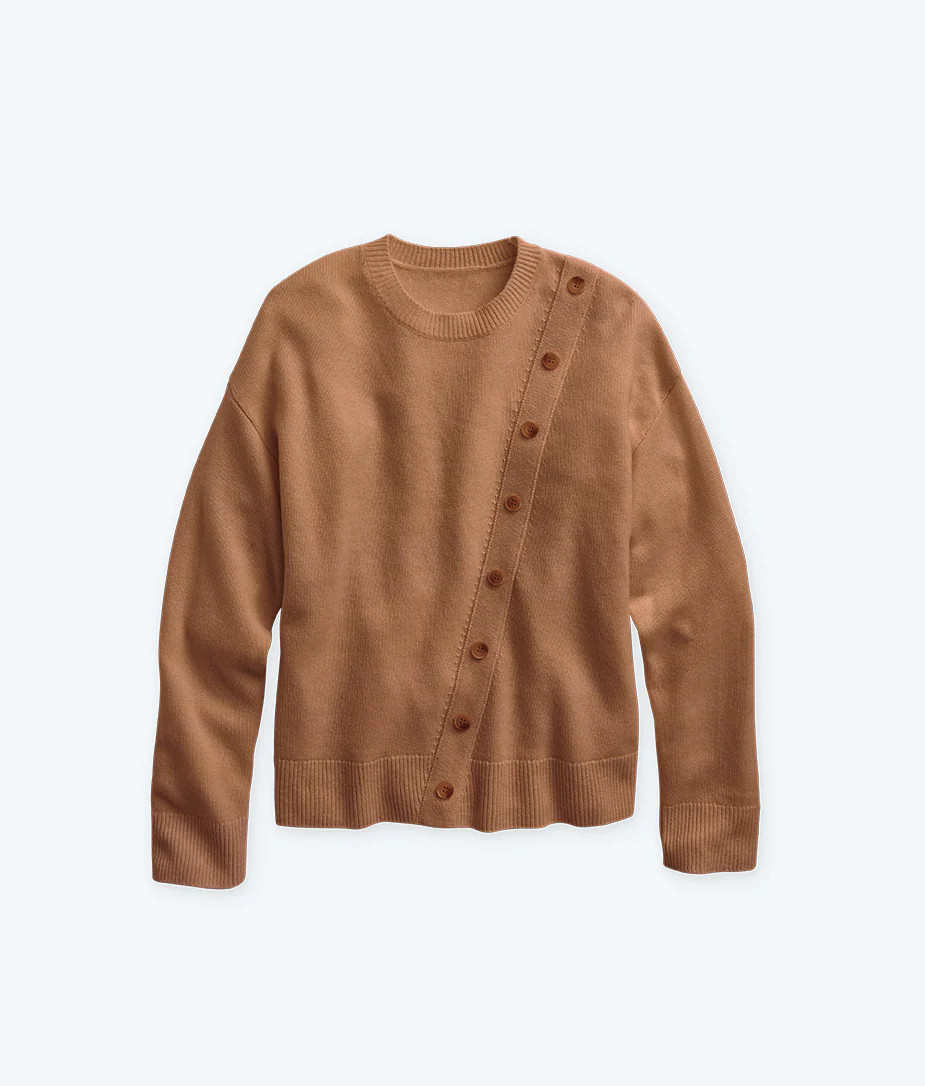 The Luxe Cashmere Blend Button Crewneck - Praline | SummerSalt