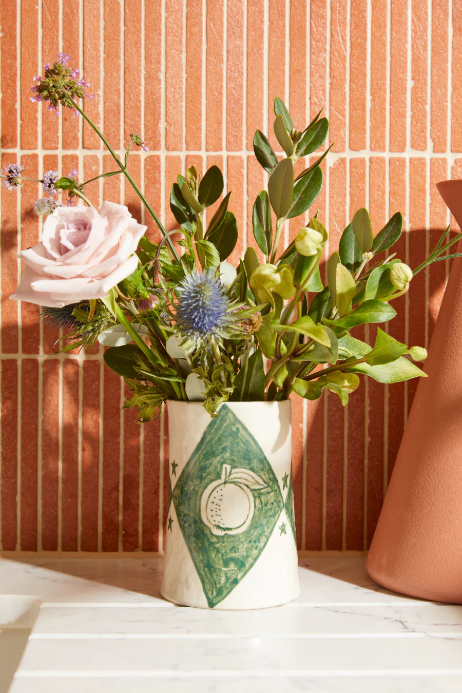 green diamond motif vase | Damson Madder