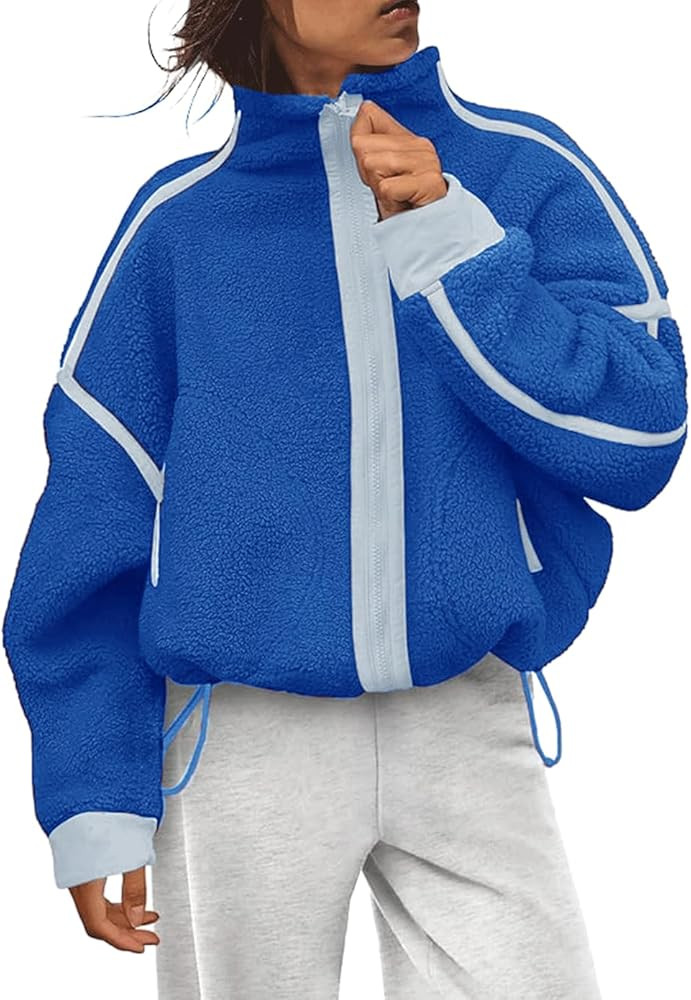Haellun Fleece Jacket Women Cropped Sweatshirt Winter Warm Zip Sherpa Fuzzy Jacket Coat with Pock... | Amazon (US)