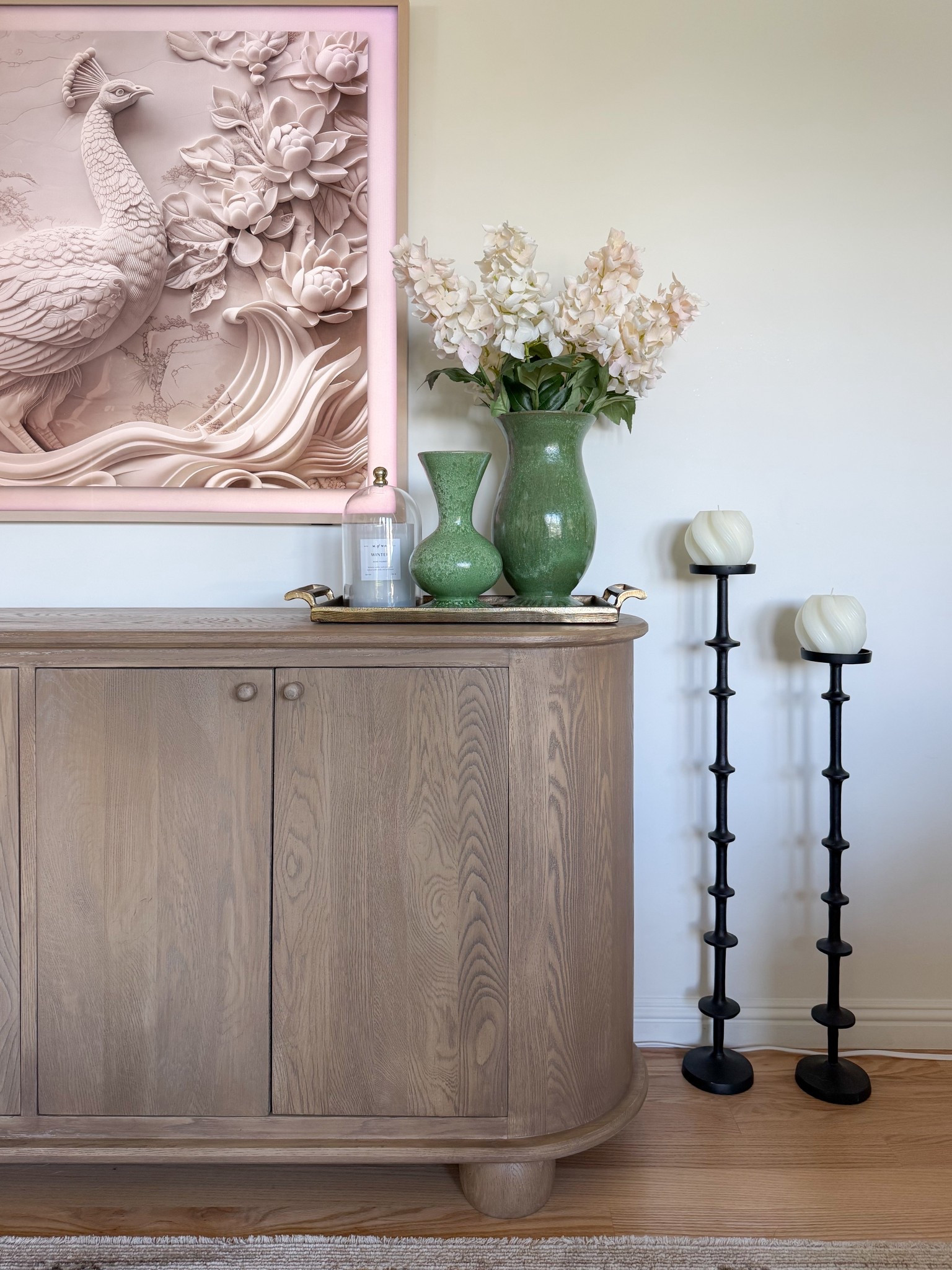 Living room sideboard styling with new Target spring decor! I used 3 bunches of the hydrangea (they come in 2’s)! 

#LTKSaleAlert #LTKFindsUnder50 #LTKHome
