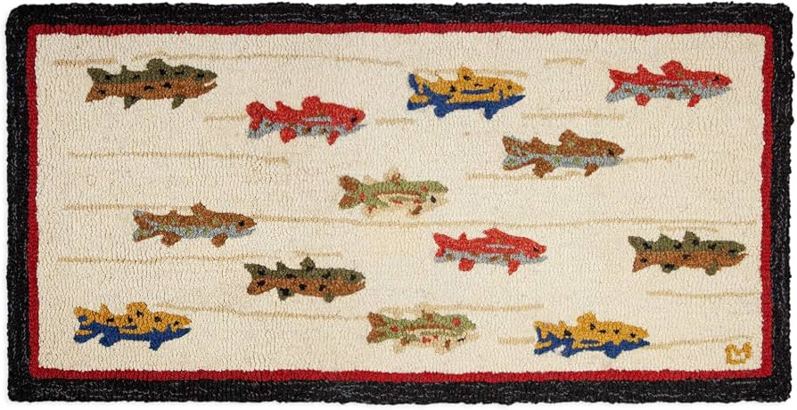 Artist-Designed Summer Trout Hand-Hooked Wool Accent Rug (24 in x 48 in) Lake & Lodge Themed Rug ... | Amazon (US)