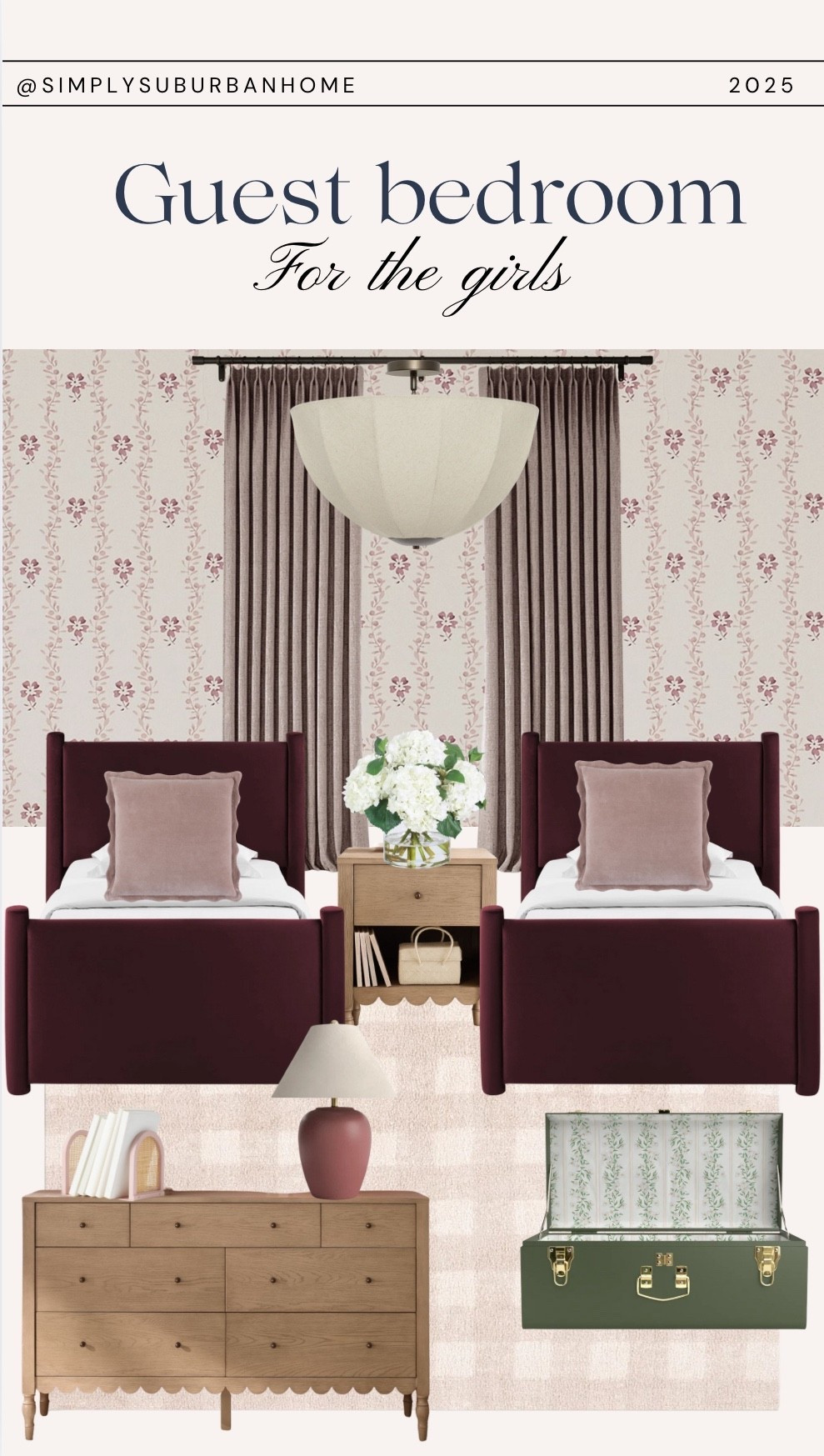 Wallpaper, guest room, guest bedroom, girls room, big girl room, burgundy, mauve bedroom, kids room, lake house, 

#LTKStyleTip #LTKHome