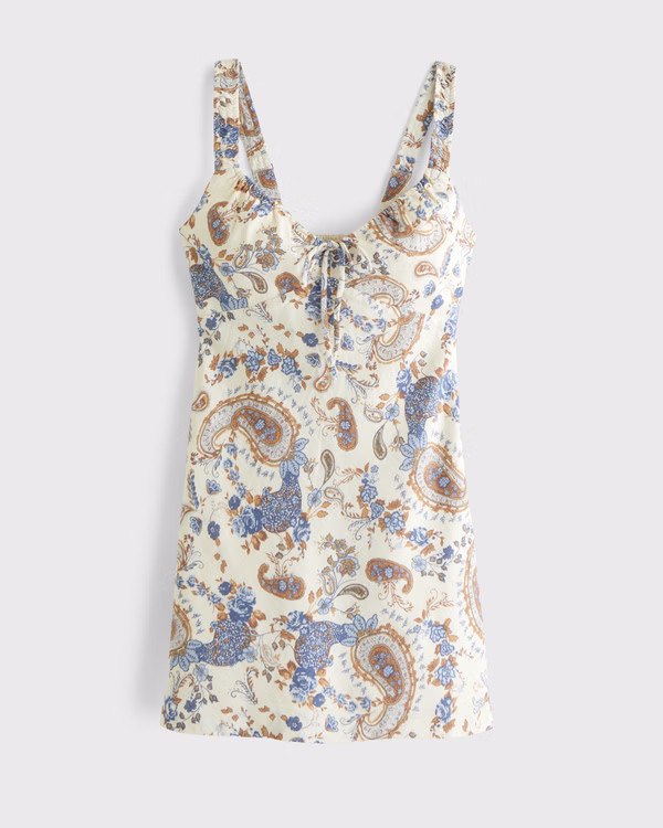 Bra-Free Tie-Front Linen-Blend Mini Dress | Abercrombie & Fitch (US)