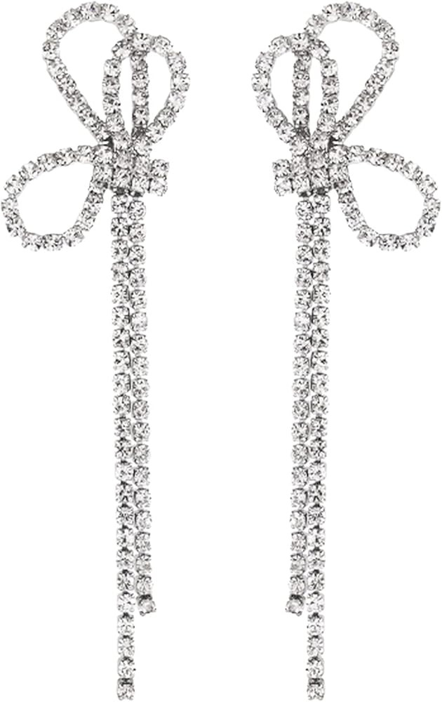 Bow Earrings for Women Rhinestone Ribbon Earrings for Girls Sparkling Bowknot Tassel Earrings Chr... | Amazon (US)