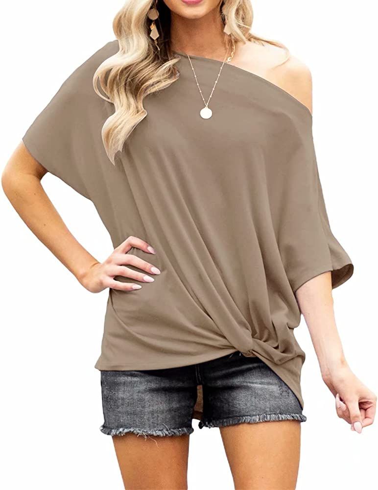 LACOZY Women's Summer Off the Shoulder Tops Twist Knot Batwing Tunic Shirt Blouse | Amazon (US)