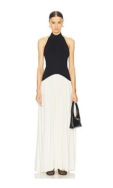 Solid & Striped Halter Soglio Dress in Clay & Noir from Revolve.com | Revolve Clothing (Global)