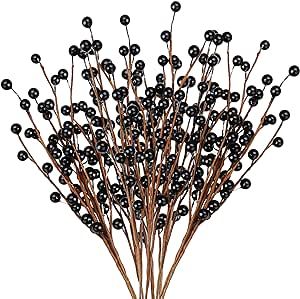 GREENTIME 12 Pack Black Artificial Christmas Picks 14" Fake Berry Stems for Vase Xmas Tree DIY Wr... | Amazon (US)