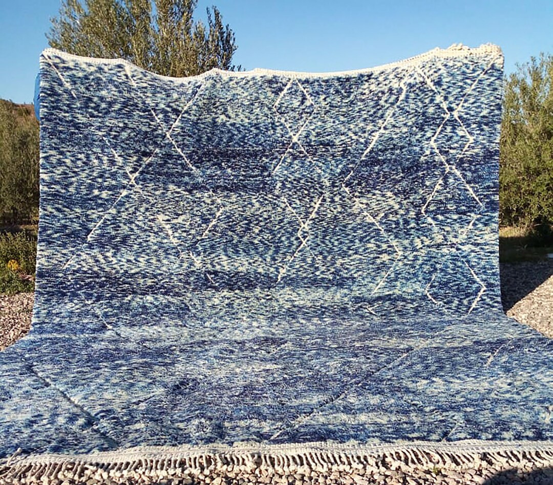 Blue Moroccan Rug Berber Wool Rug Beni Mrirt Rug - Etsy | Etsy (US)