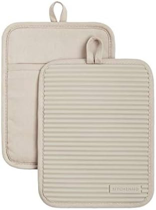 KitchenAid Ribbed Soft Silicone Pot Holder 2-Pack Set, Milkshake Tan, 7"x9" | Amazon (US)