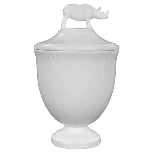 Fable Modern Classic Frost White Resin Rhino Decorative Urn | Kathy Kuo Home