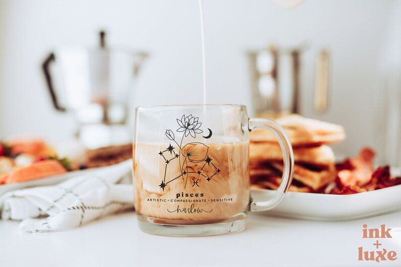 Pisces Personalized Mug | Pisces Zodiac Mug | Pisces Constellation Mug | Birth Flower Mug | Pisce... | Etsy (US)