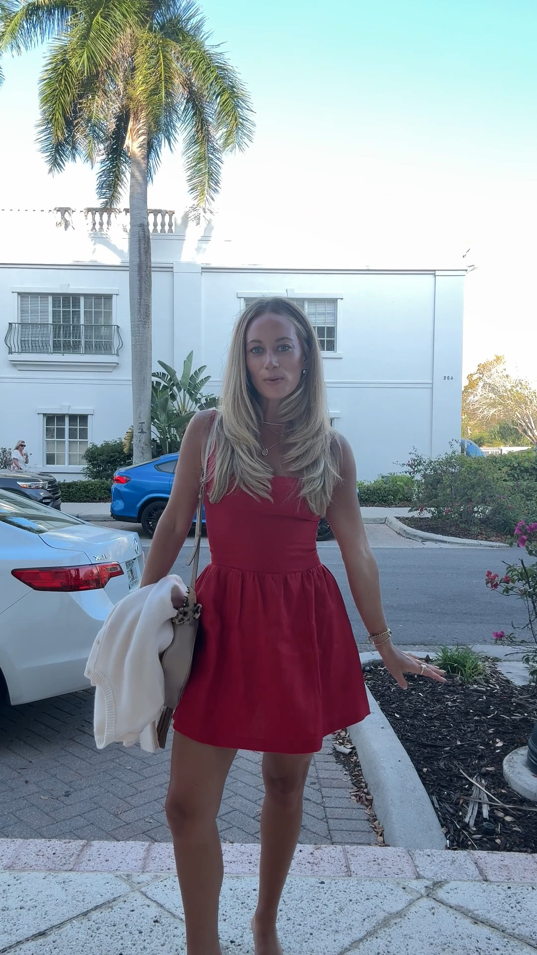 Red linen @Reformation dress with a $39 nude heel for girls night out!