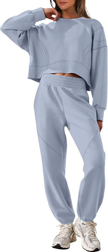 ANRABESS Womens 2 Piece Outfits Lounge Sets Cropped Sweatshirt & Joggers Fashion Sweatsuit Sweat ... | Amazon (US)