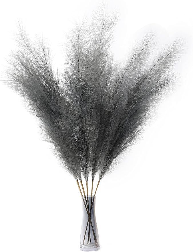 5 Stems Grey Artificial Pampas Grass 39 Inches/100cm High Faux Pampas Grass, Pampas Grass Vase We... | Amazon (US)