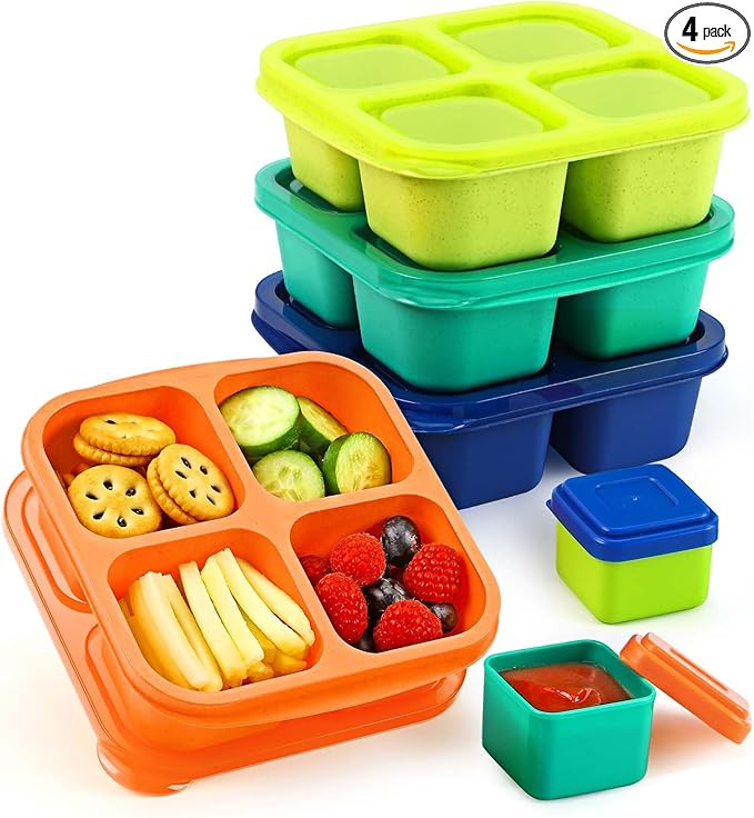 Caperci Lunchable Snack Containers - 4 Pack Bento Snack Boxes with 4-Compartment, 2 Leakproof Dip... | Amazon (US)
