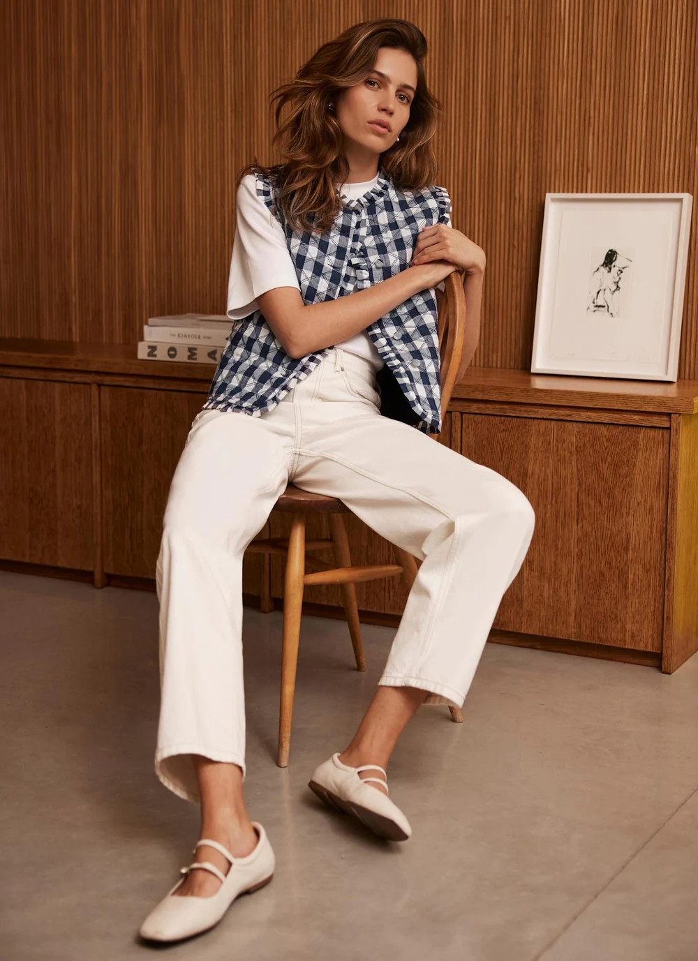 Blue Gingham Quilted Gilet | Mint Velvet