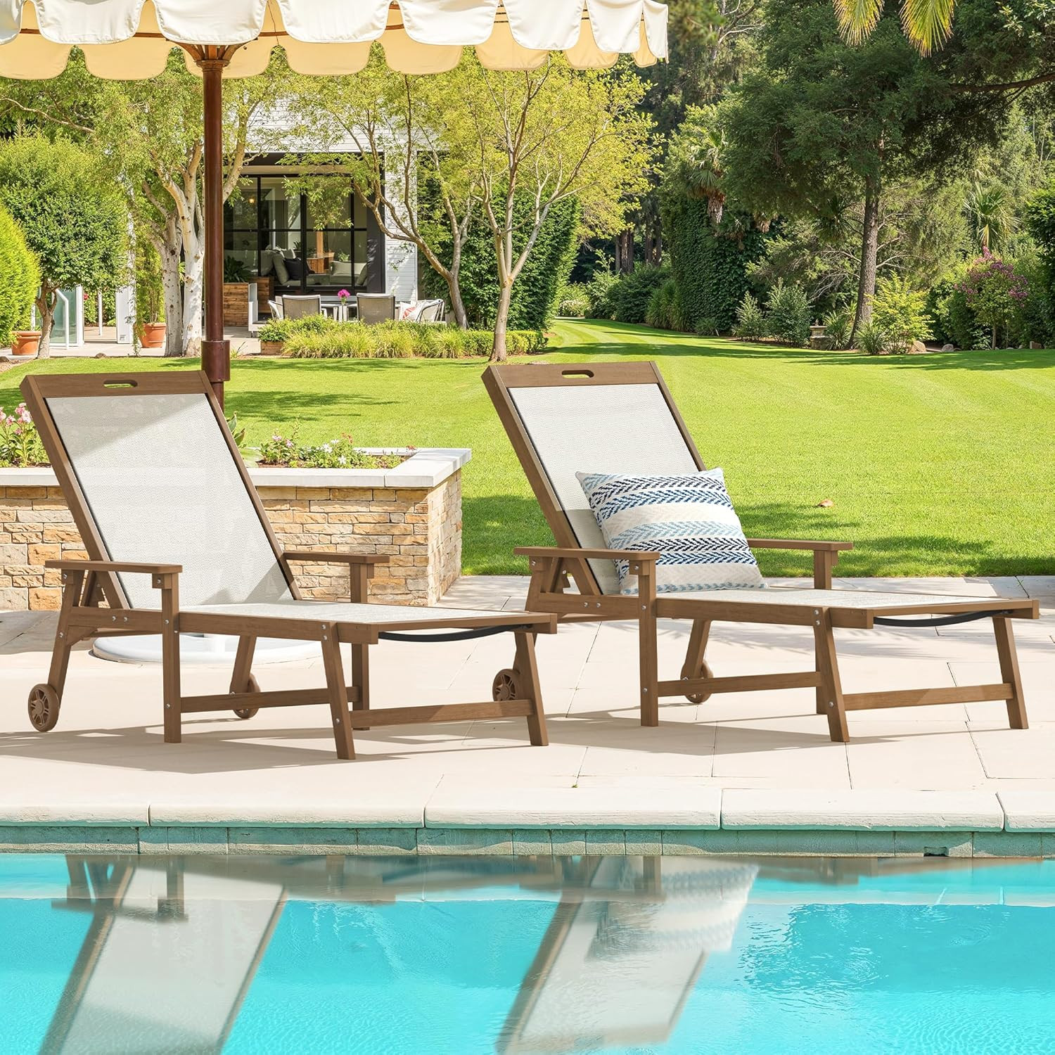 LUE BONA Chaise Lounge Chair Outdoor Set of 2, HDPS and HDPE Wicker Chaise Lounger with 5 Positio... | Amazon (US)