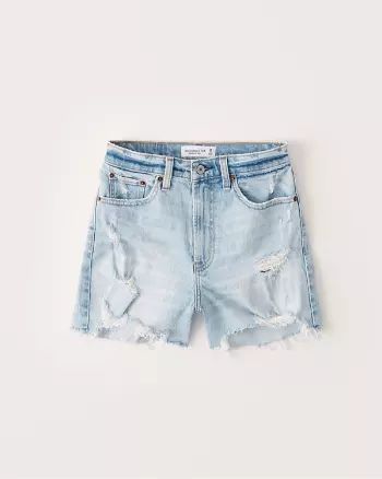 Abercrombie & Fitch Womens Curve Love High Rise 4 Inch Mom Shorts in Light Ripped Wash - Size 25 | Abercrombie & Fitch US & UK