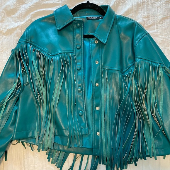 Nasty Gal Blue Fringe Leather Jacket | Poshmark