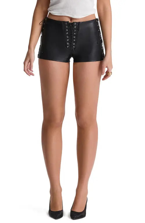 HOUSE OF CB Lace-Up Faux Leather Shorts in Black at Nordstrom, Size X-Small | Nordstrom