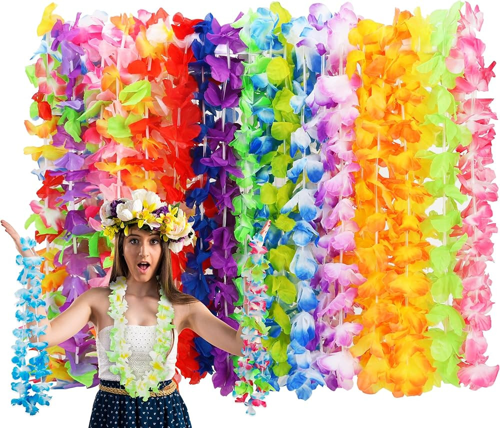 24pcs Leis for Luau Party, Hawaiian Leis Bulk Decorations Silk Flower Necklace, Colorful Tropical... | Amazon (US)