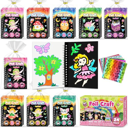 FUNNYB&G Foil Art Party Favors for Kids - 24 Pack Foil Art Crafts Kits Coloring Books, Goodie Bag Stuffers Party Favors for Kids 4-8 8-12, Bulk Birthday Classroom Prizes Girls Boys Gifts (Fairy) | Amazon (US)