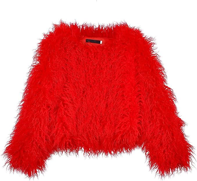 YUAKOU Women's Shaggy Faux Fur Outwear Coat Jacket Long Sleeve Warm Winter | Amazon (US)