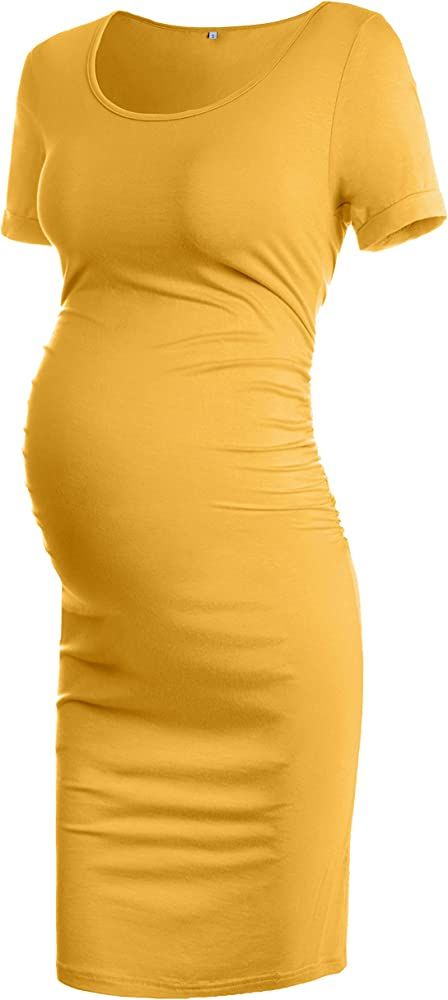 Musidora Solid Color & Floral Maternity Dress Ruched Side Bodycon Dress for Casual Wear or Baby S... | Amazon (US)