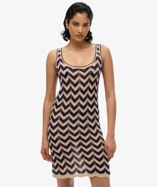 womens Zig Zag Knit Mini Dress in Navy Gold Zigzag | Superdry UK | Superdry (UK)