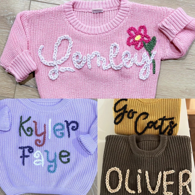 Custom Name Sweater Hand Embroidered Baby/kid Sweater - Etsy | Etsy (US)