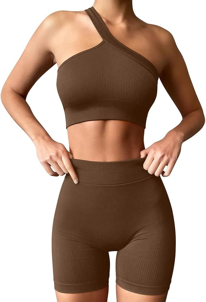 HYZ Women's Seamless 2 Piece Workout Sets Ribbed Tank Two Piece High Waist Gym Outfit Yoga Shorts... | Amazon (US)
