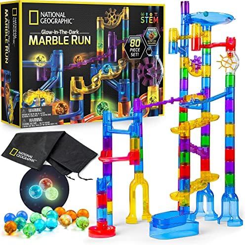 NATIONAL GEOGRAPHIC Glowing Marble Run – 80 Piece Construction Set with 15 Glow in the Dark Gla... | Amazon (US)