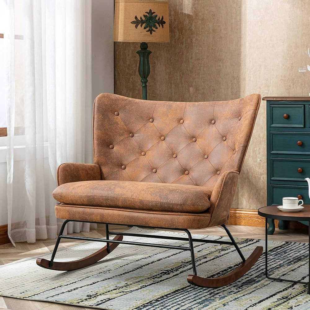 HomSof, Coffee High Back Rocking Chiar Nursery, Comfortable Rocker Padded Seat, Modern Lounge Cou... | Amazon (US)