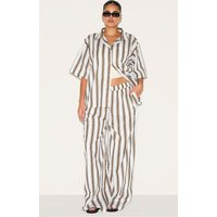 Plus Beige Striped Wide Leg Pants | PrettyLittleThing US