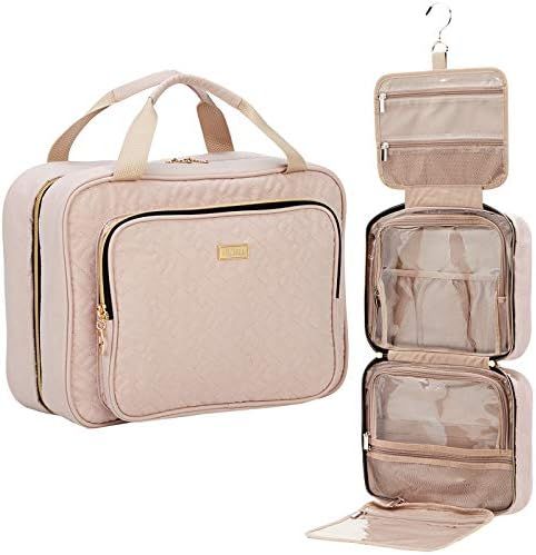 NISHEL 4 Sections Hanging Travel Toiletry Bag Organizer, Water Resistant Large Makeup Cosmetic Ca... | Amazon (US)