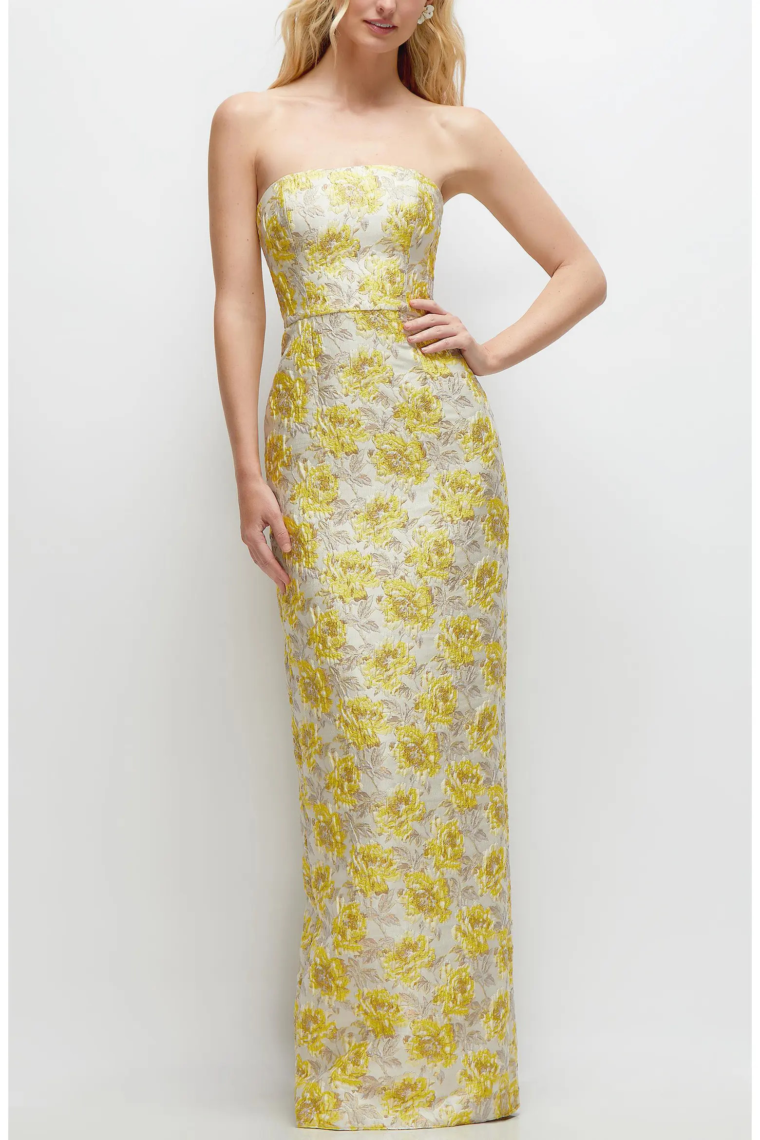 Golden Metallic Jacquard Strapless Column Gown (Women) | Nordstrom | Nordstrom