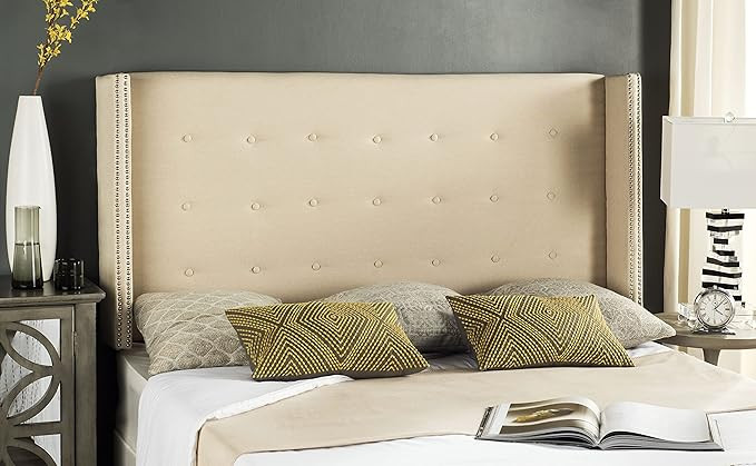 Safavieh Mercer Collection Keegan Parchment Linen Tufted Winged Headboard, Queen, Off- Off-White | Amazon (US)