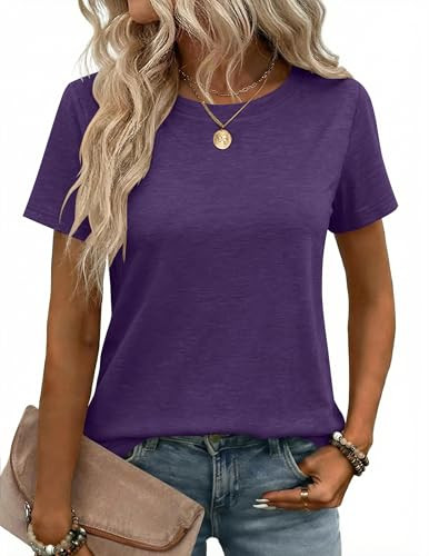 Zeagoo Womens Summer Tops Short Sleeve White T Shirts Crewneck Basic Tees Beach Vacation Clothes ... | Amazon (US)