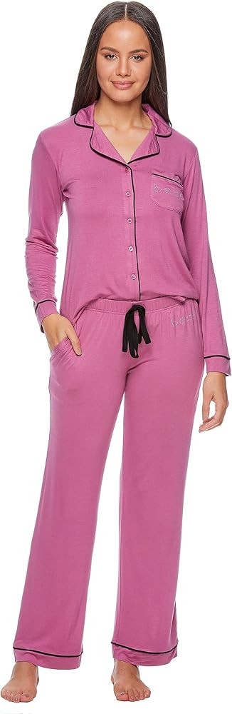 bebe Womens Button Down Long Sleeve Shirt and Pajama Pants Lounge Sleep Set (Mauve Pink | Amazon (US)