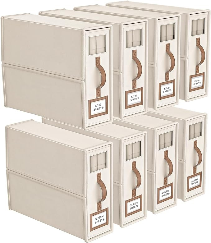 8 Pack Foldable Bed Sheets Set Organizers and Storage(King & Queen Size),Linen Fabric Closet Orga... | Amazon (US)