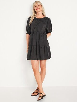 Puff-Sleeve Embroidered Smocked Mini Swing Dress for Women | Old Navy (US)