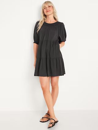 Puff-Sleeve Embroidered Smocked Mini Swing Dress for Women | Old Navy (US)