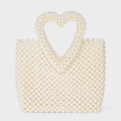 Simulated Pearl Heart Beaded Mini Tote Handbag - A New Day™ Cream | Target
