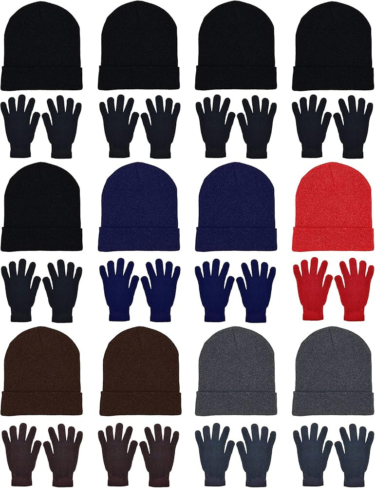 24x Winter Beanies & Gloves Combo Pack, Bulk Pack for Men Women, Warm Cozy Gift | Amazon (US)