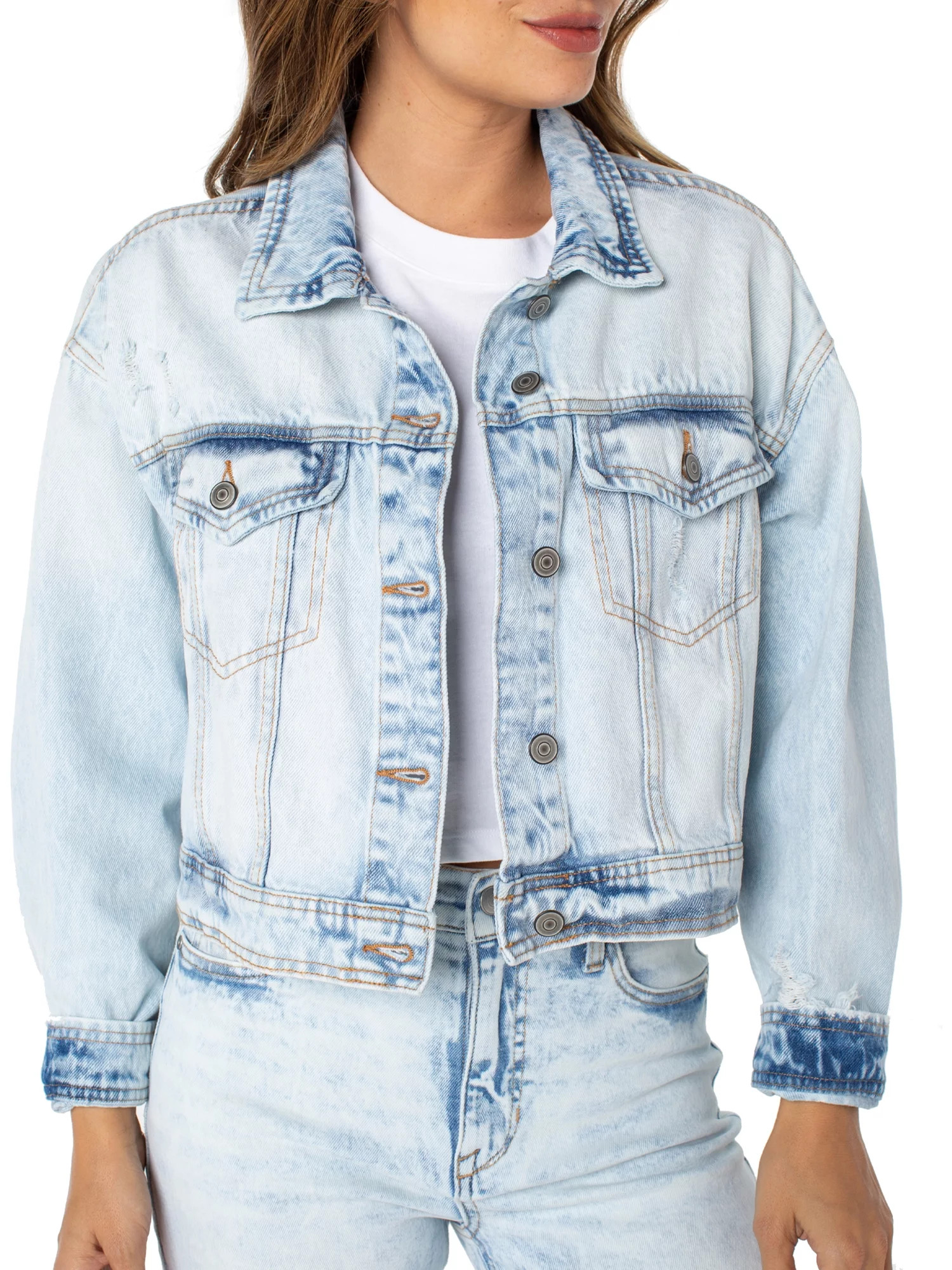 Celebrity Pink Juniors Boxy Crop Denim Jacket | Walmart (US)