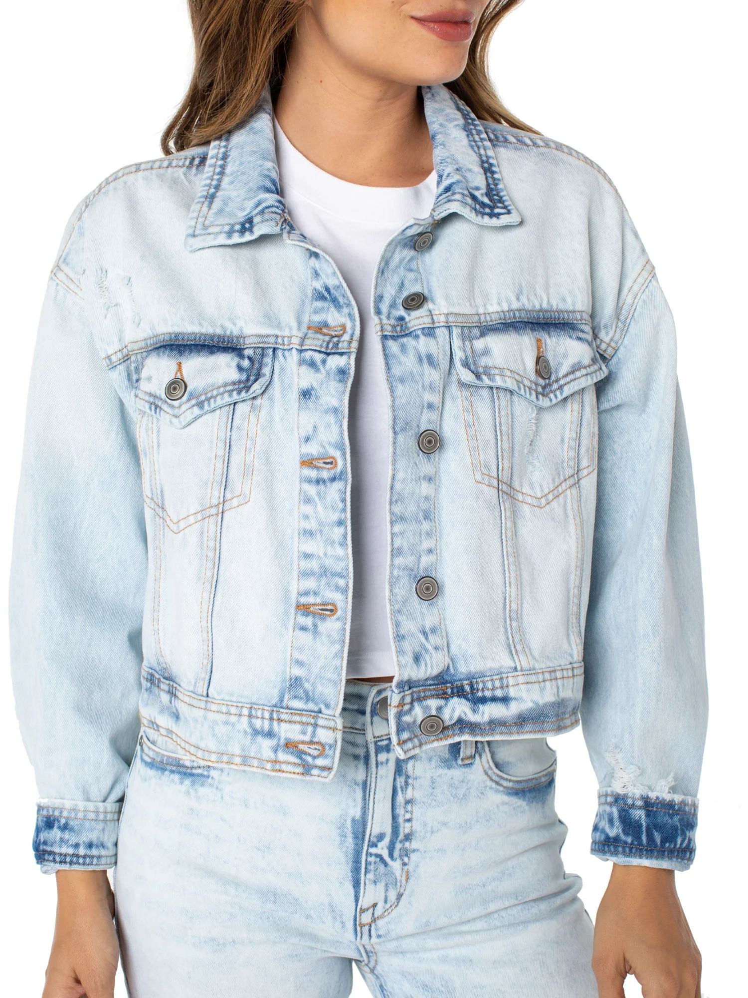 Celebrity Pink Junior Women's Boxy Cropped Denim Jacket | Walmart (US)